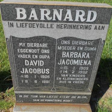 BARNARD David Jacobus 1906-1981 &amp; Barbara Jacomiena 1909-1982
