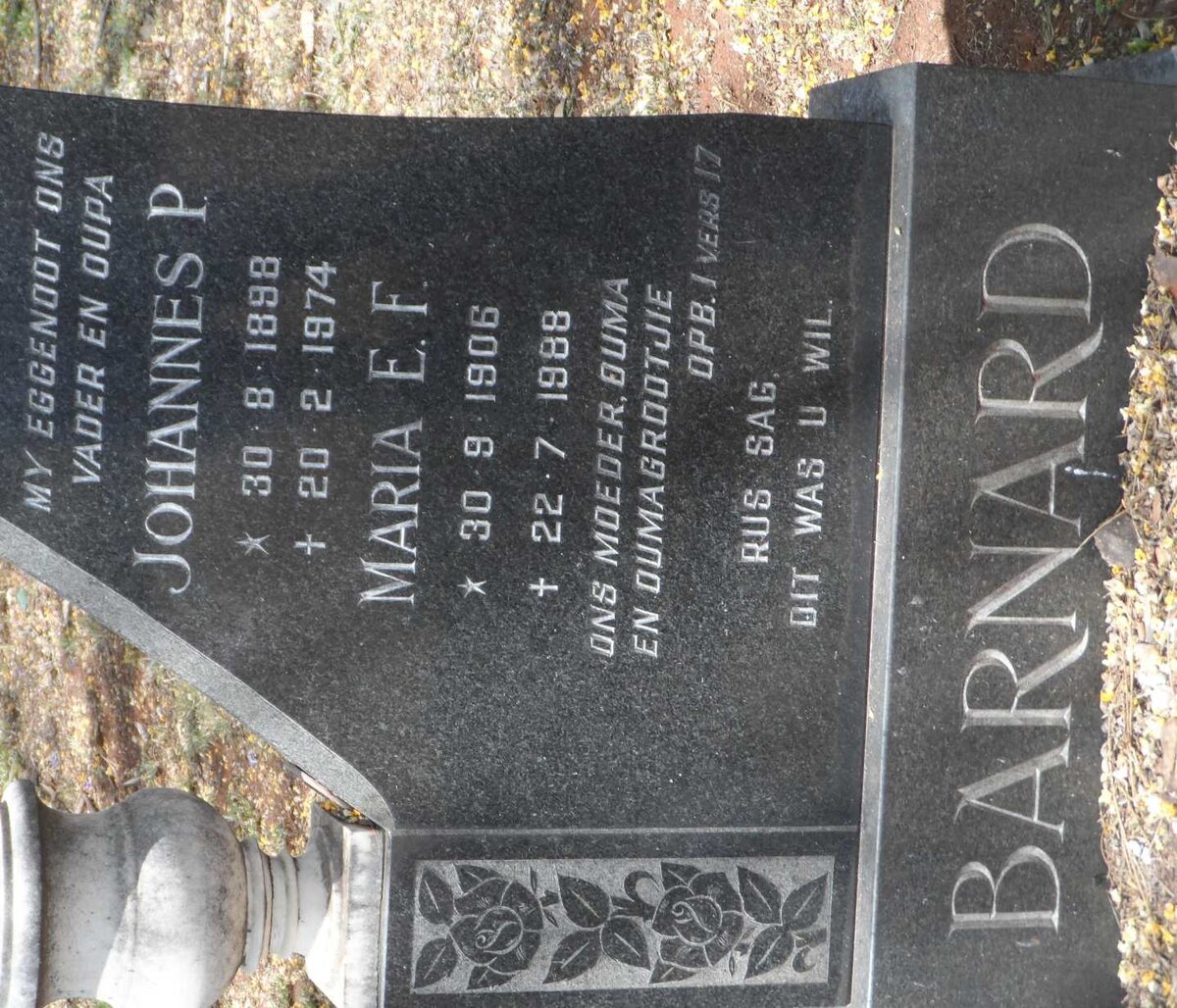 BARNARD Johannes P. 1898-1974 &amp; Maria E.F. 1906-1988