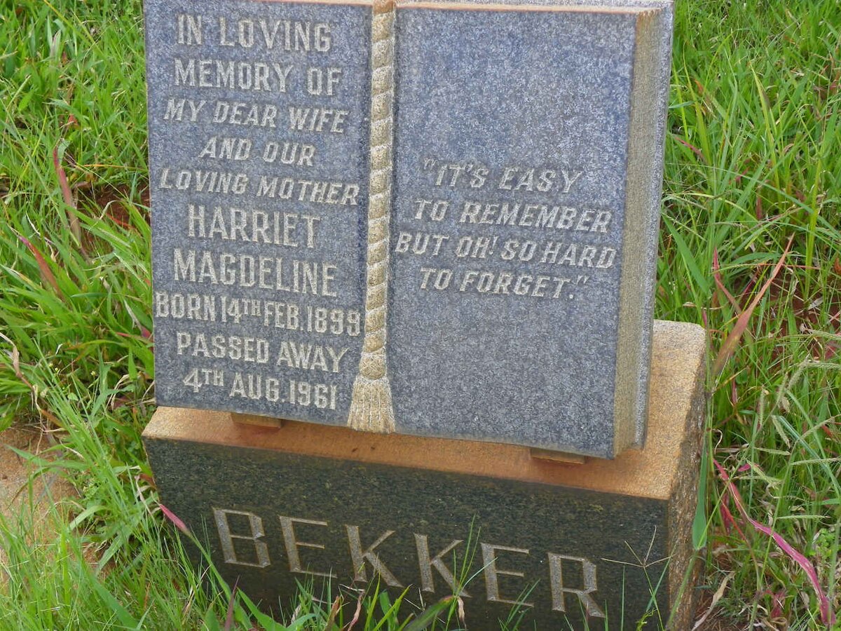 BEKKER Harriet Magdeline 1899-1961