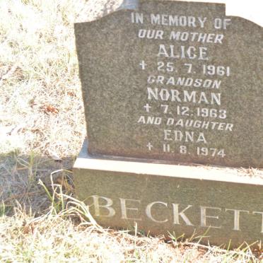 BECKETT Alice -1961 :: BECKETT Edna -1974 :: BECKETT  Norman -1963
