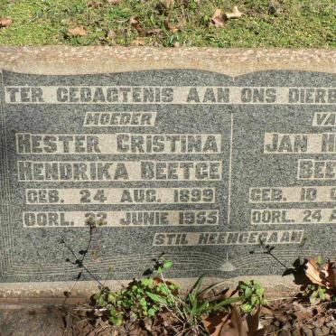 BEETGE Jan Hendrik 1892-1960 &amp; Hester Christina Hendrika 1899-1955