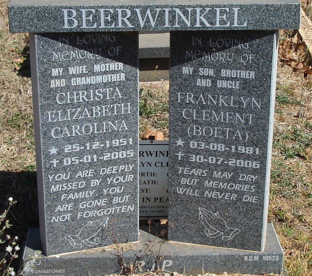 BEERWINKEL Christa Elizabeth Carolina 1951-2005 :: BEERWINKEL Franklyn Clement 1981-2006
