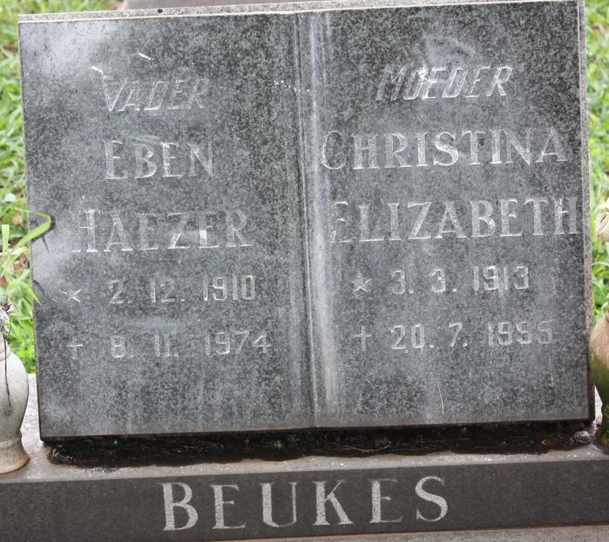 BEUKES Eben Haezer 1910-1974 &amp; Christina Elizabeth 1913-1995