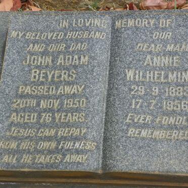 BEYERS John Adam -1950 &amp; Annie Wilhelmina 1883-1956