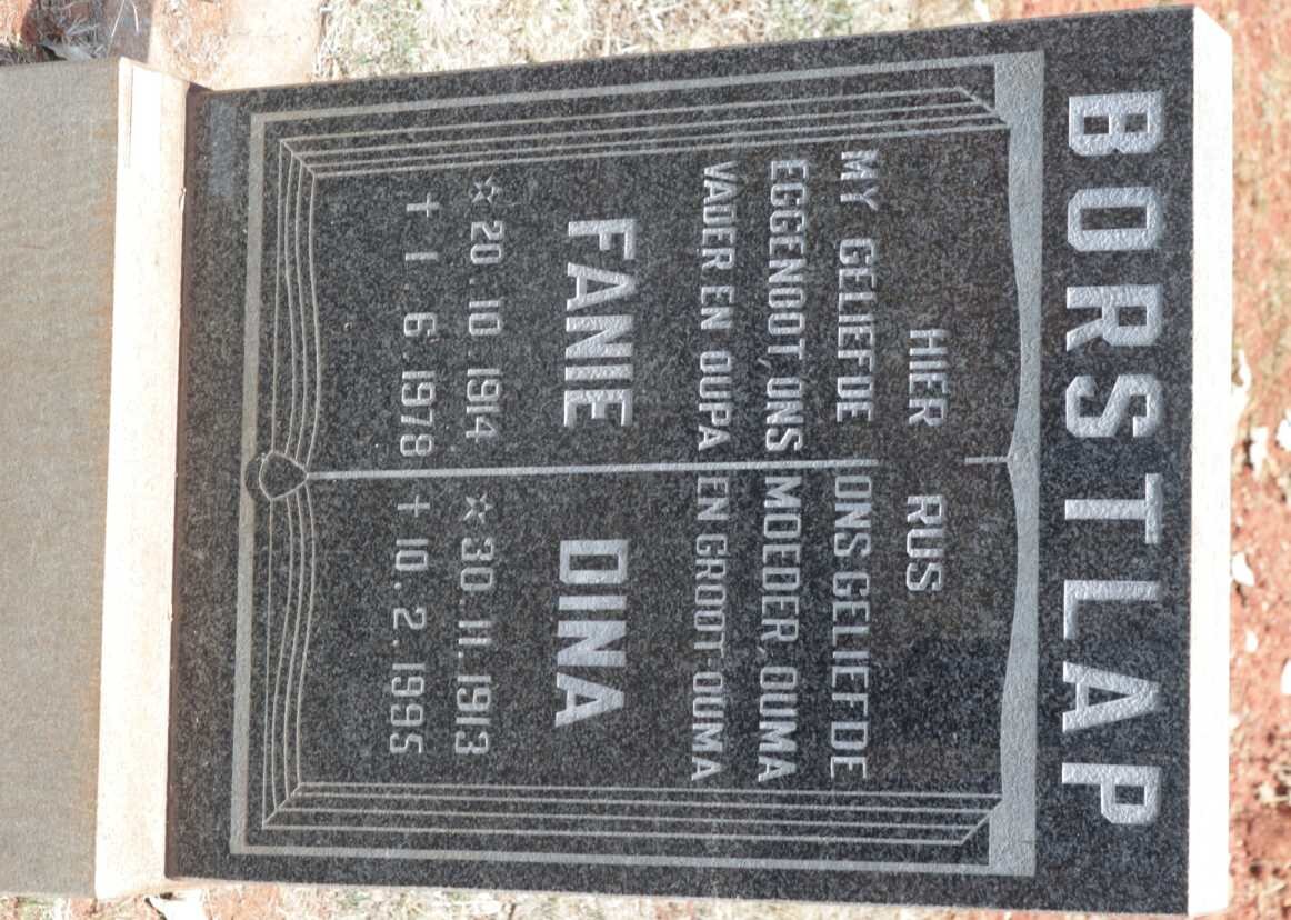 BORSTLAP Fanie 1914-1978 &amp; Dina 1913-1995