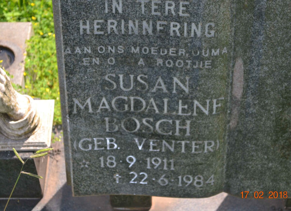 BOSCH Susan Magdalene nee VENTER 1911-1984