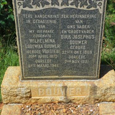 BOUWER Dirk Josephus 1868-1951 &amp; Wilhelmina Lodewika VORSTER 1872-1947