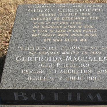 BOTHMA Gideon Christoffel 1905-1958 &amp; Gertruida Magdalena PRINSLOO 1909-1990