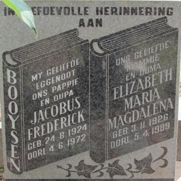 BOOYSEN Jacobus Frederick 1924-1972 &amp; Elizabeth Maria Magdalena 1926-1989