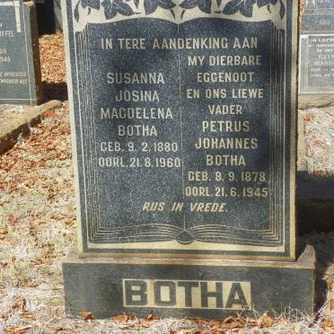BOTHA Petrus Johannes 1878-1945 &amp; Susanna Josina Magdelena 1880-1960