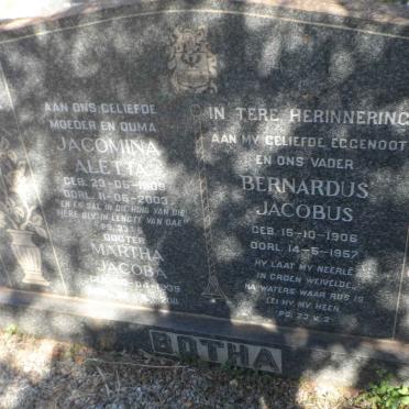 BOTHA Bernardus Jacobus 1906-1957 &amp; Jacomina Aletta 1909-2003 :: BOTHA Martha Jacoba 1939-2011