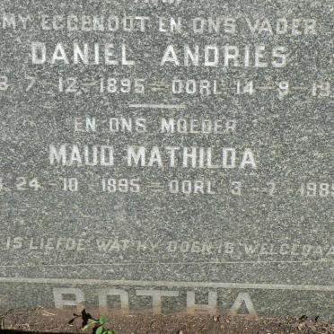 BOTHA Daniel Andries 1895-1956 &amp; Maud Mathilda 1895-1985