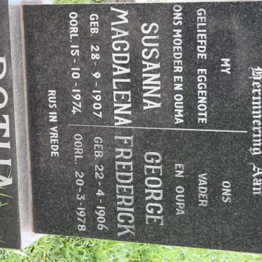 BOTHA George Frederick 1906-1978 &amp; Susanna Magdalena 1907-1974