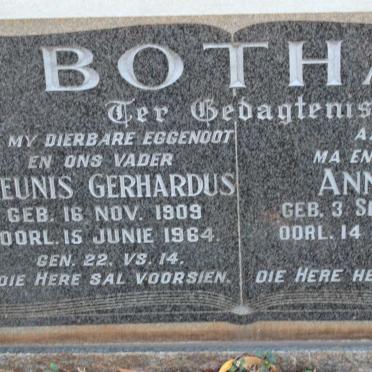 BOTHA Theunis Gerhardus 1909-1964 &amp; Annie 1912-1993