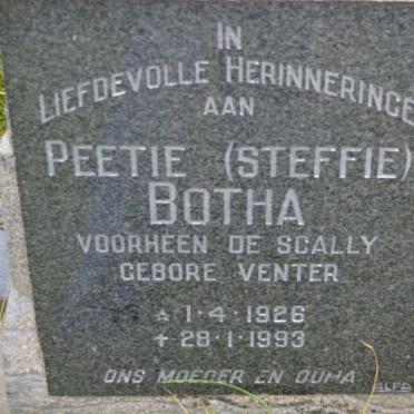 BOTHA Peetie voorheen DE SCALLY nee VENTER 1926-1993