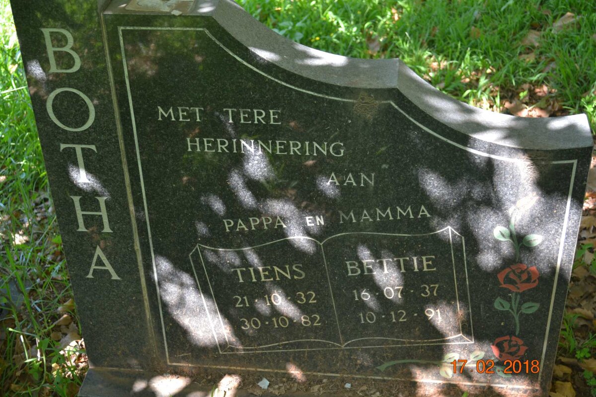 BOTHA Tiens 1932-1982 &amp; Bettie 1937-1991