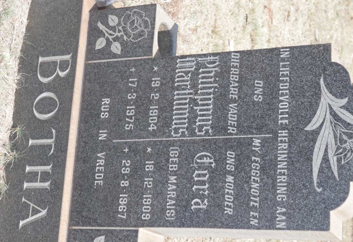 BOTHA Philippus Marthinus 1904-1975 &amp; Cora MARAIS 1909-1967