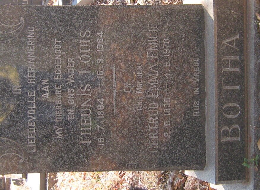 BOTHA Theunis Louis 1894-1964 &amp; Gertrud Emma Emilie 1899-1970