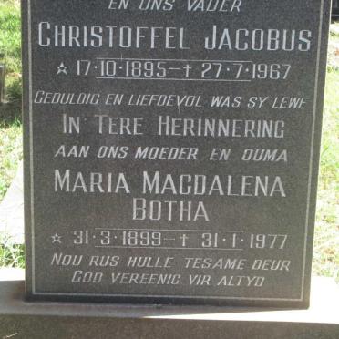 BOTHA Christoffel Jacobus 1895-1967 &amp; Maria Magdalena 1899-1977