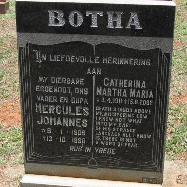 BOTHA Hercules Johannes 1909-1980 &amp; Catherina Maria 1911-2002