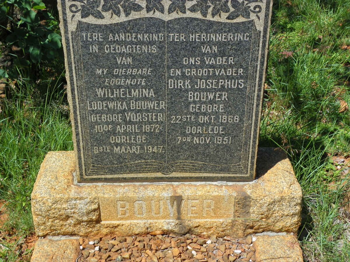 BOUWER Dirk Josephus 1868-1951 &amp; Wilhelmina Lodewika VORSTER 1872-1947