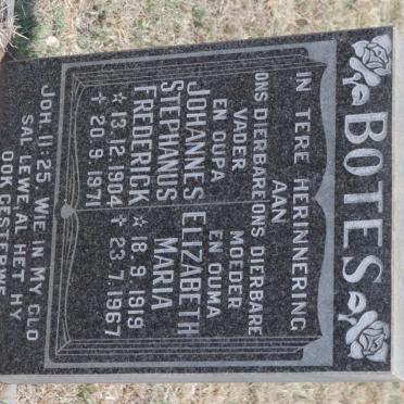 BOTES Johannes Stephanus Frederick 1904-1971 &amp; Elizabeth Maria 1919-1967