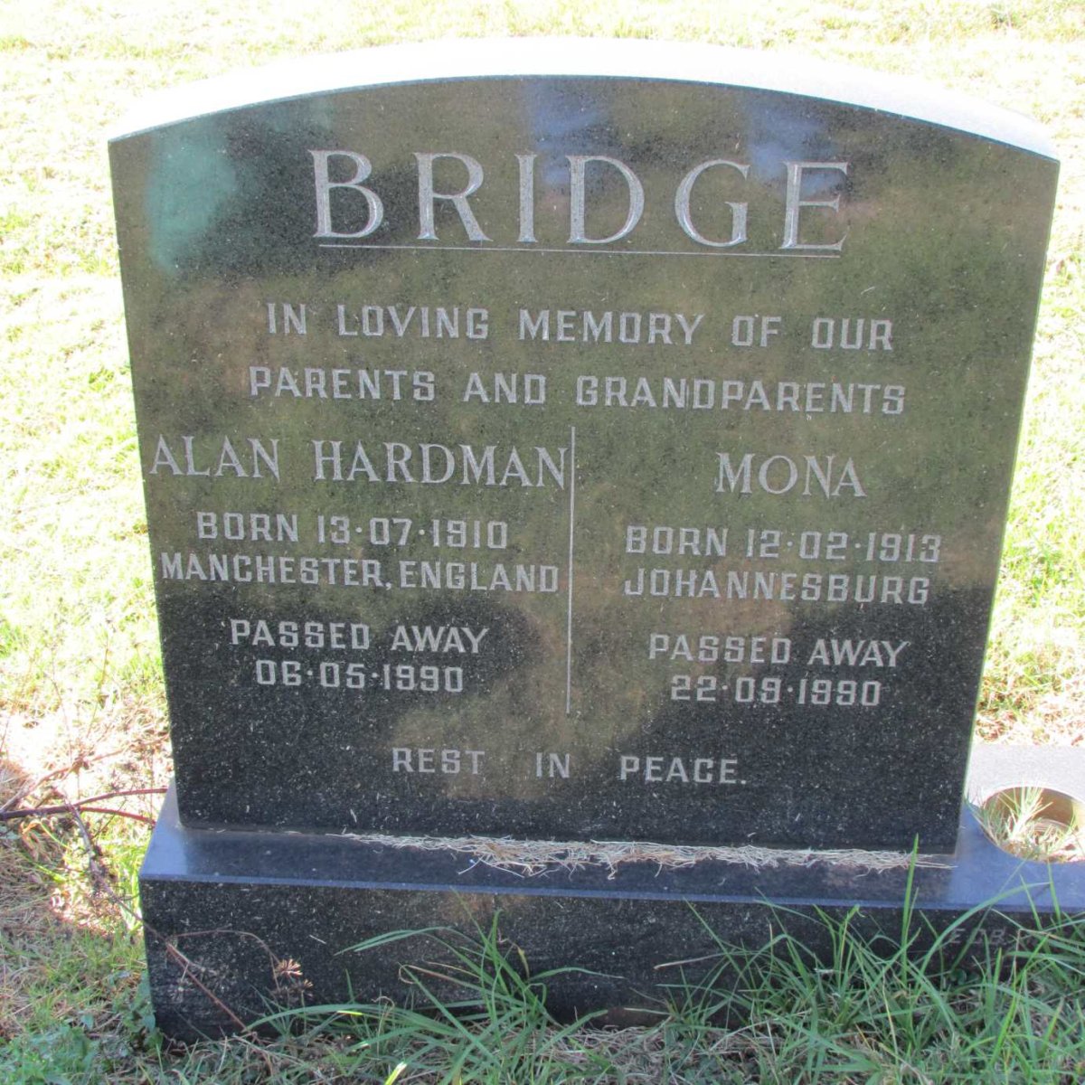 BRIDGE Alan Hardman 1910-1990 &amp; Mona 1913-1990