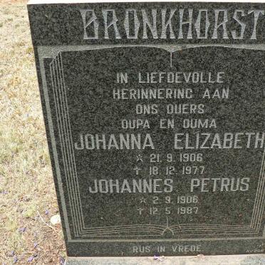 BRONKHORST Johannes Petrus 1906-1987 &amp; Johanna Elizabeth 1906-1977