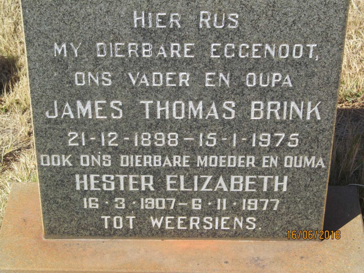 BRINK James Thomas 1898-1975 &amp; Hester Elizabeth 1907-1977