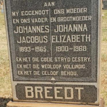 BREEDT Johannes Jacobus 1893-1965 &amp; Johanna Elizabeth 1900-1968