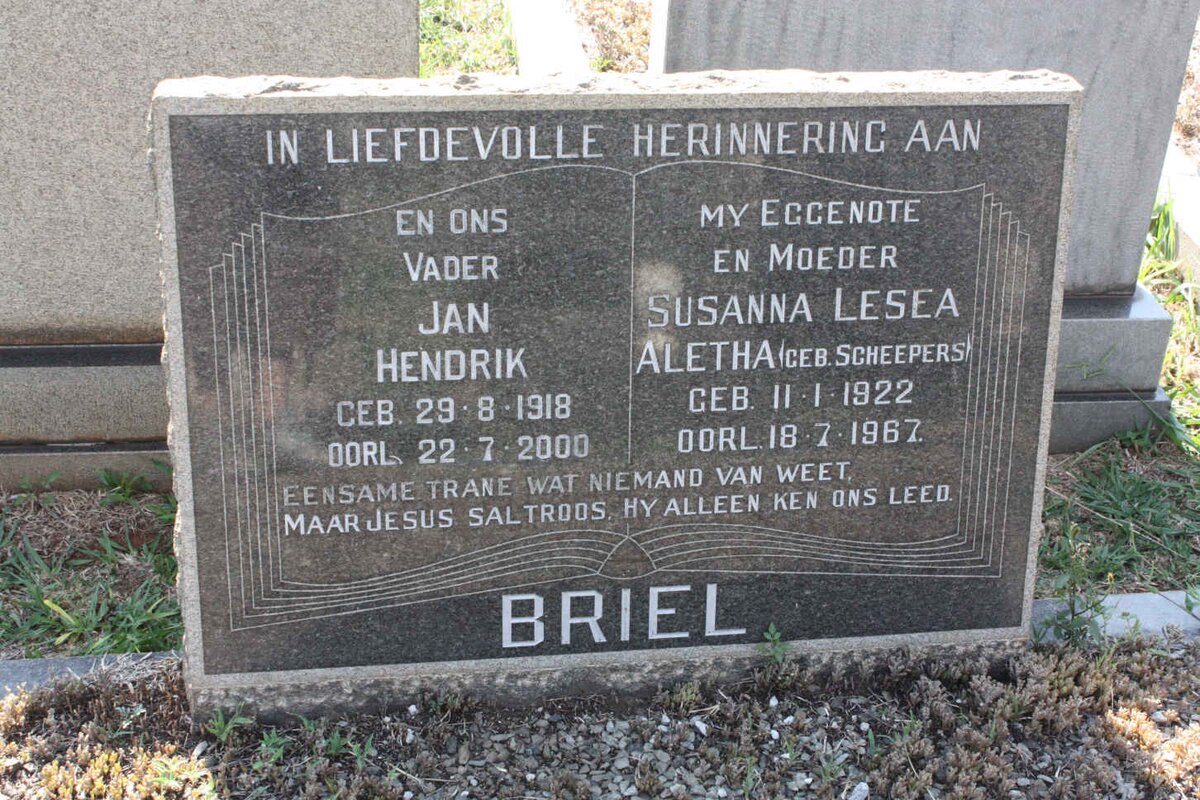 BRIEL Jan Hendrik 1918-2000 &amp; Susanna Lesea Aletha SCHEEPERS 1922-1967