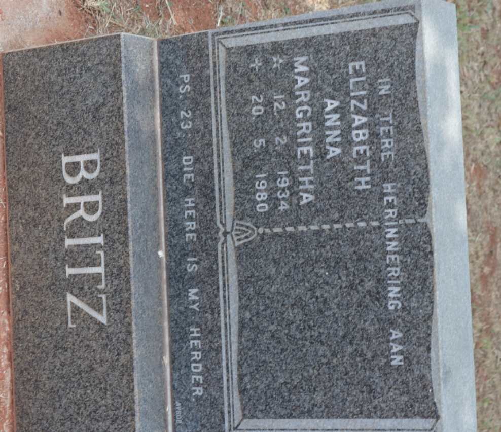 BRITZ Elizabeth Anna Margrietha 1934-1980