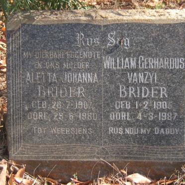 BRIDER William Gerhardus van Zyl 1905-1987 &amp; Aletta Johanna 1907-1960