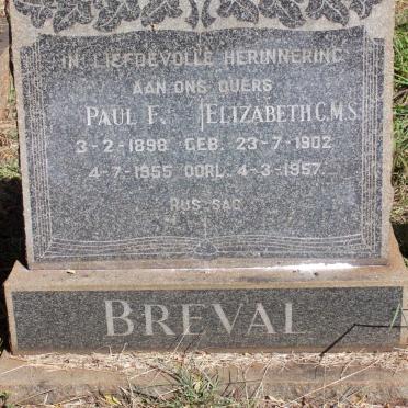 BREVAL Paul F. 1898-1955 &amp; Elizabeth C.M.S. 1902-1957