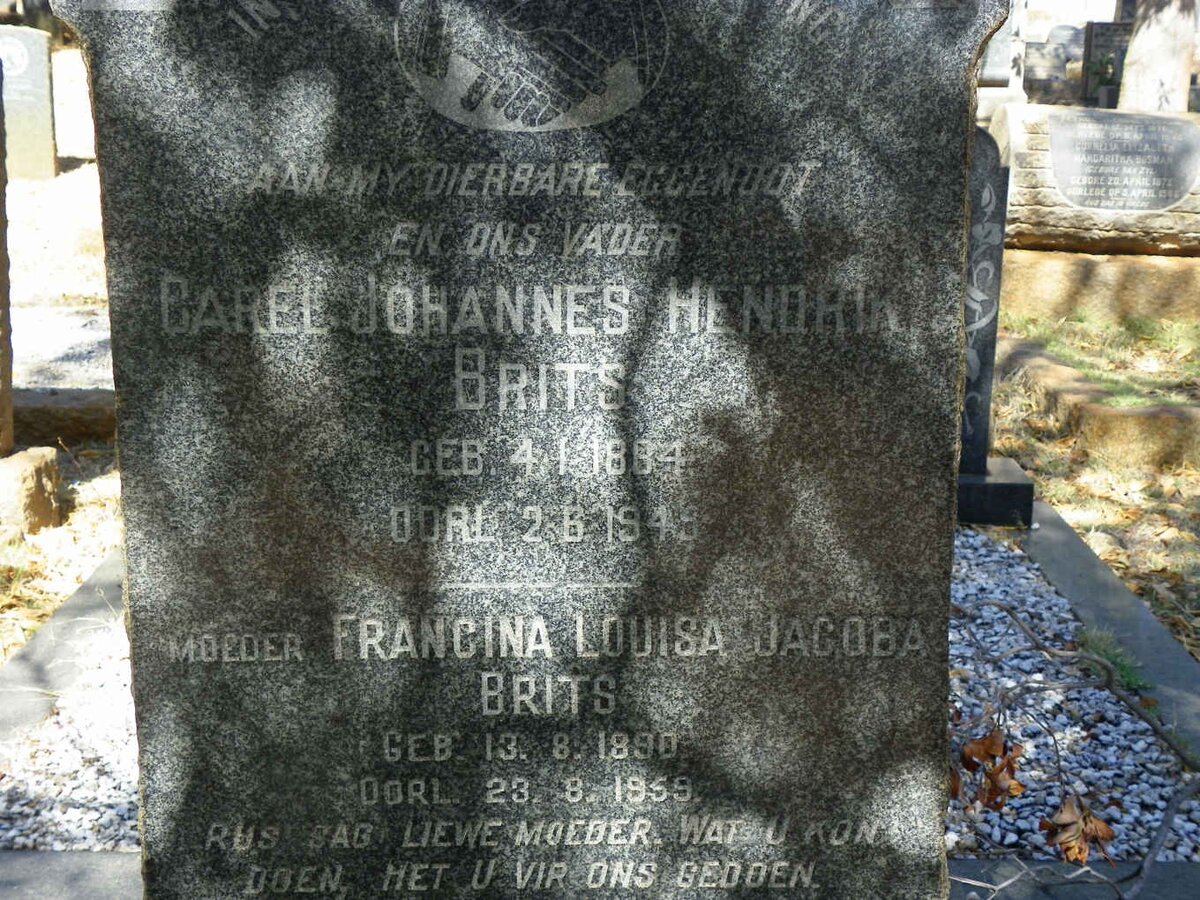 BRITS Carel Johannes Hendrik 1884-1945 &amp; Francina Louisa Jacoba 1890-1959