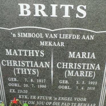 BRITS Matthys Christiaan 1917-1996 &amp; Maria Christina 1923-2010