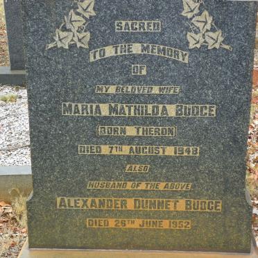 BUDGE Alexander Dunnet -1952 &amp; Maria Mathilda THERON -1948