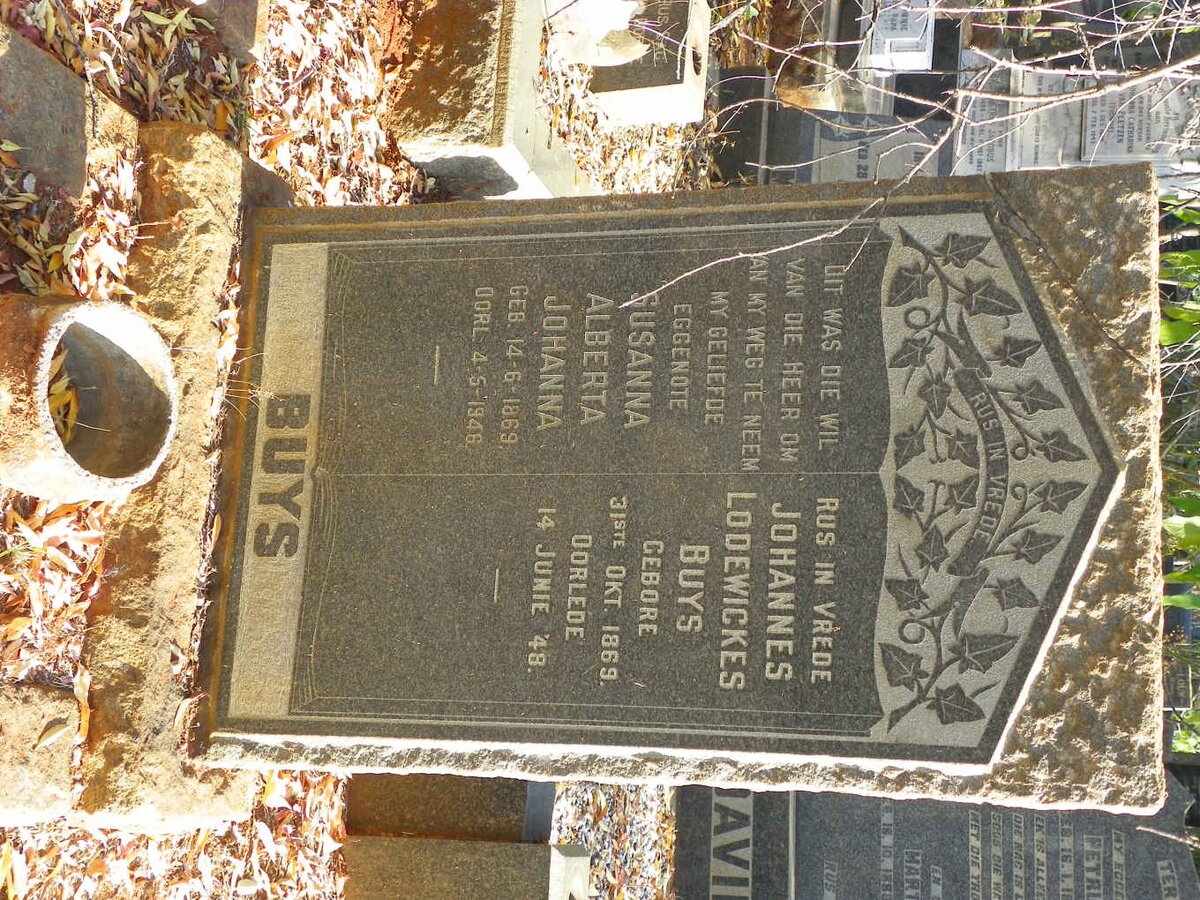 BUYS Johannes Lodewickes 1869-1948 &amp; Susanna Alberta Johanna 1869-1946