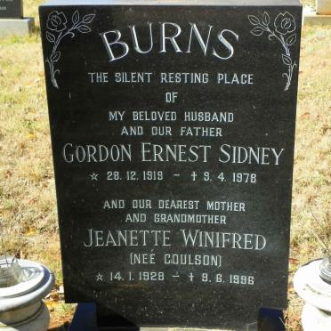 BURNS Gordon Ernest Sidney 1919-1978 &amp; Jeanette Winifred COULSON 1928-1996