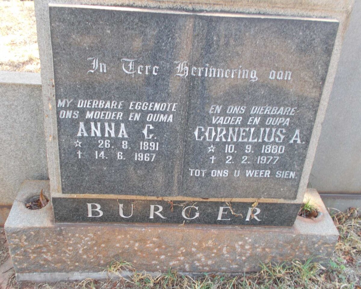 BURGER Cornelius A. 1880-1977 &amp; Anna C. 1891-1967