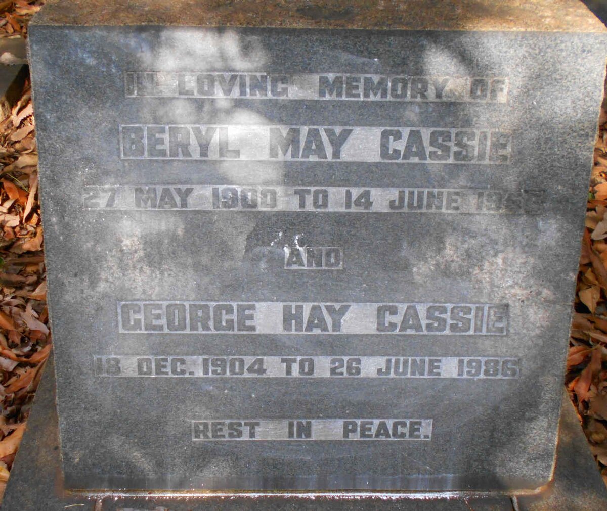 CASSIE George Hay 1904-1986 &amp; Beryl May 1900-1953
