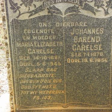CARELSE Johannes Barend 1878-1954 &amp; Maria Elizabeth 1881-1945
