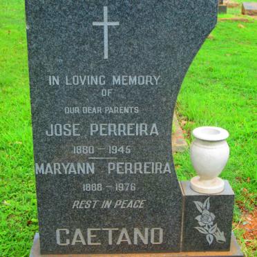 CAETANO Jose Perreira 1880-1945 &amp; Maryann Perreira 1888-1976
