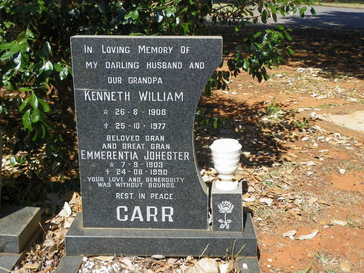 CARR Kenneth William 1908-1977 &amp; Emmerentia Johester 1903-1990
