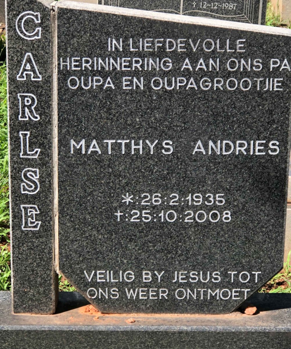 CARLSE Matthys Andries 1935-2008