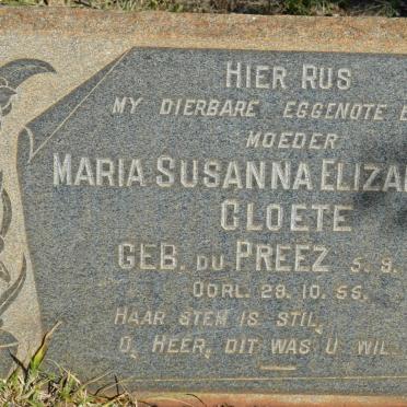 CLOETE Maria Susanna Elizabeth nee DU PREEZ 1924-1955