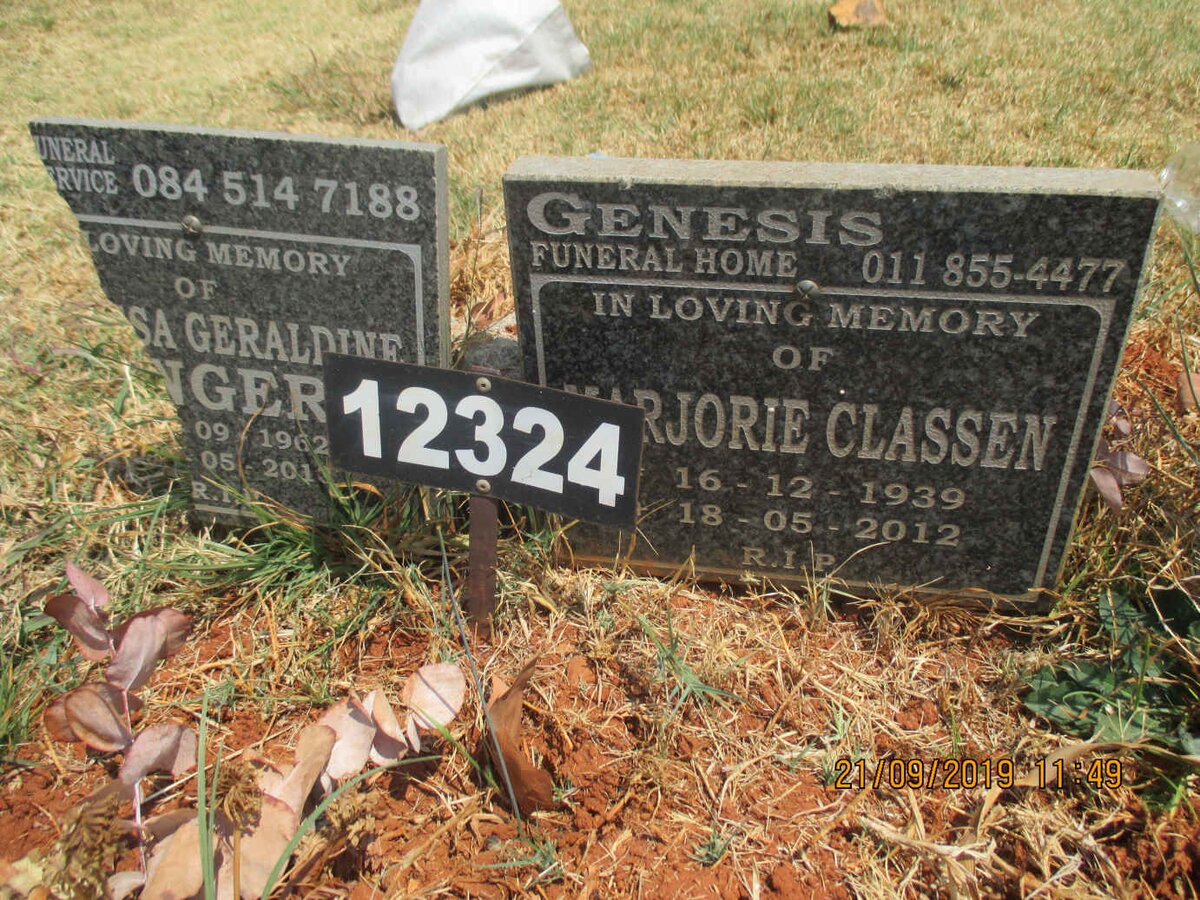 CLASSEN Marjorie 1939-2012 :: ?NGERS ?sa Geraldine 1962-2013
