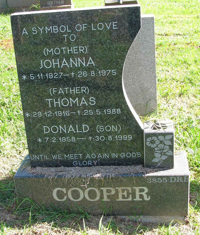 COOPER Thomas 1916-1988 &amp; Johanna 1927-1975 :: COOPER Donald 1958-1999