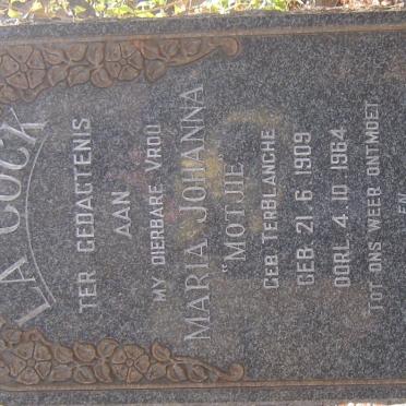 COCK Hendrik Daniel Vos, la 1910-1970 &amp; Maria Johanna TERBLANCHE 1909-1964