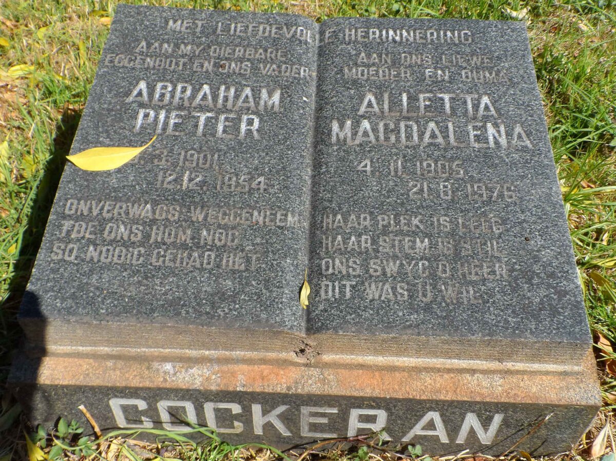 COCKERAN Abraham Pieter 1901-1954 &amp; Alletta Magdalena 1905-1976